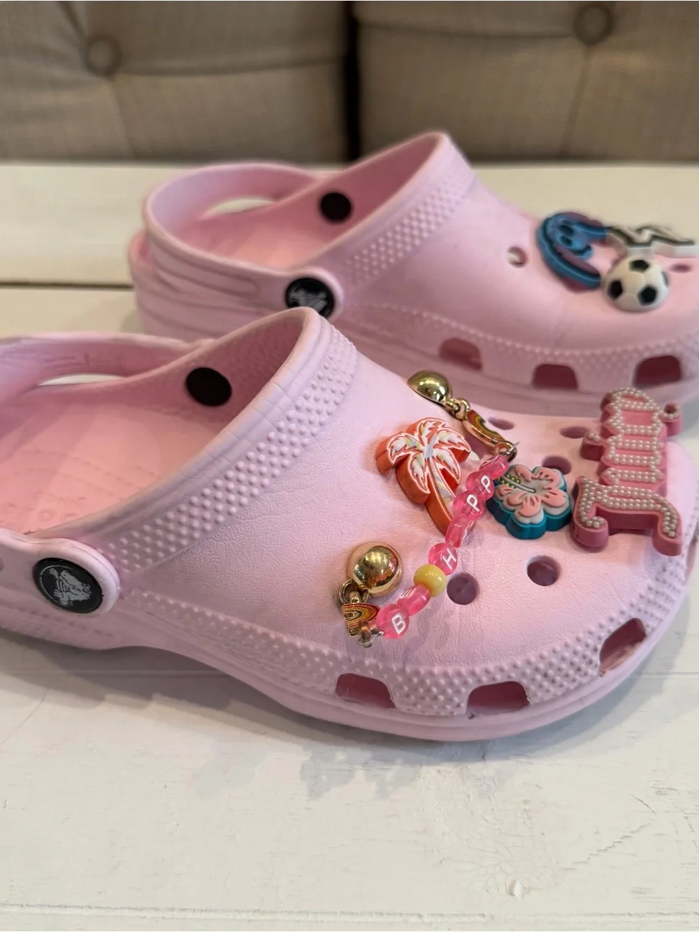 Crocs Kids Pink Clog Shoes with Charms C 13